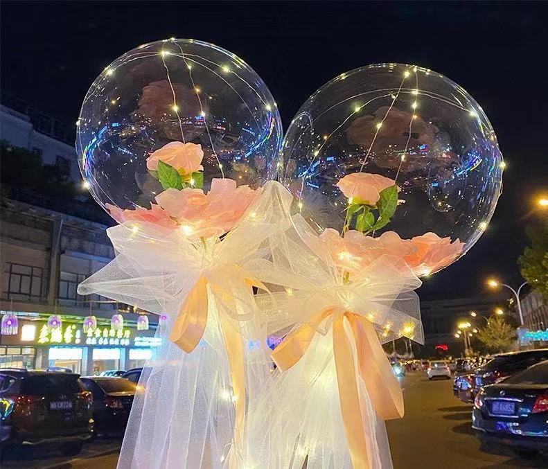 LED Luminous Balloon Rose Bouquet Transparent Bobo Ball Rose