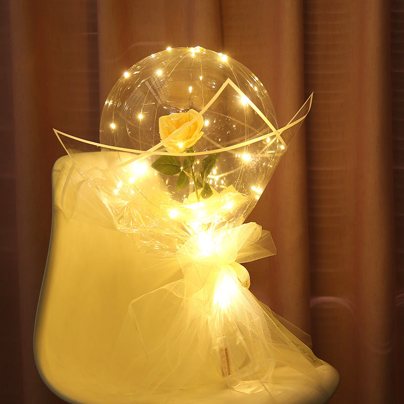 LED Luminous Balloon Rose Bouquet Transparent Bobo Ball Rose