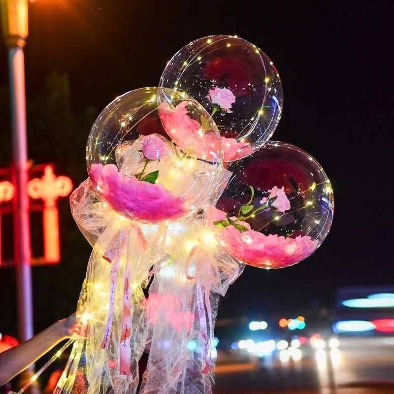 LED Luminous Balloon Rose Bouquet Transparent Bobo Ball Rose